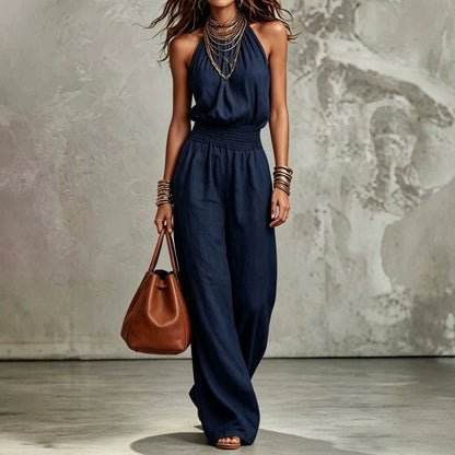 Linen Halter Wide Leg Jumpsuit