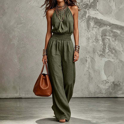 Linen Halter Wide Leg Jumpsuit