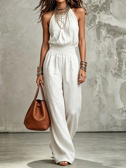 Linen Halter Wide Leg Jumpsuit