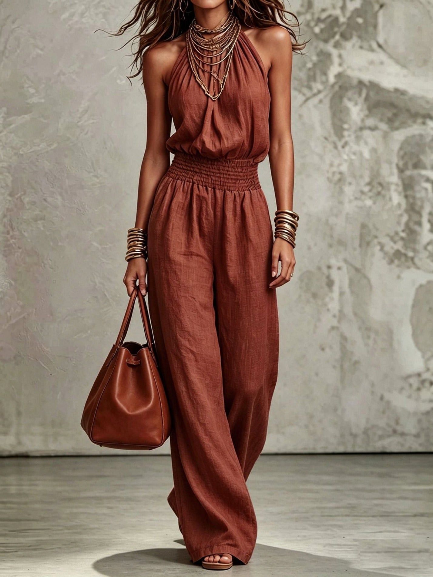 Linen Halter Wide Leg Jumpsuit