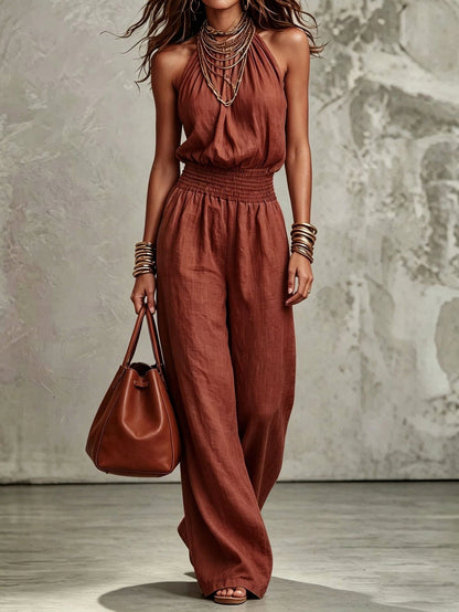 Linen Halter Wide Leg Jumpsuit