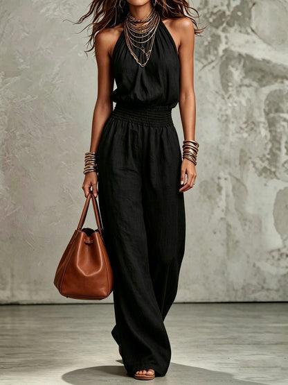 Linen Halter Wide Leg Jumpsuit