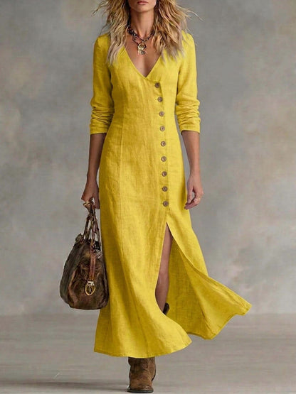 Long Sleeve Button Front Maxi Dress