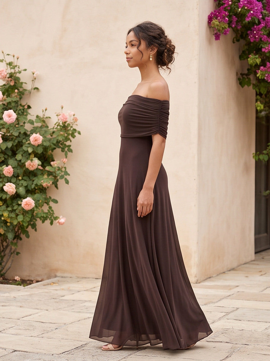 Off Shoulder Chiffon Maxi Dress