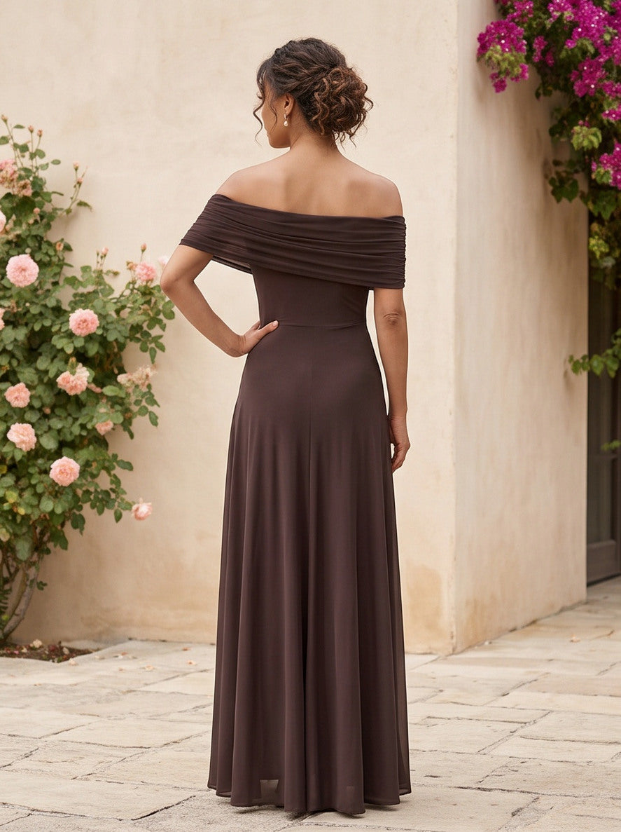 Off Shoulder Chiffon Maxi Dress