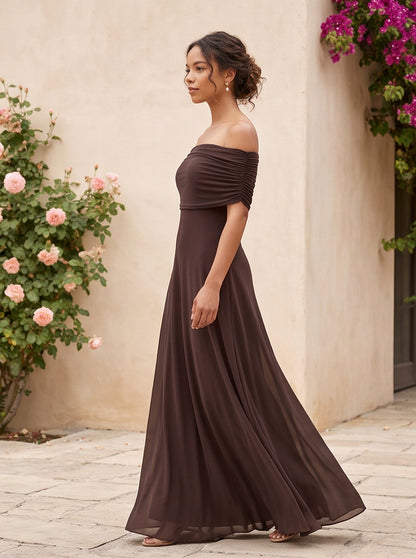 Off Shoulder Chiffon Maxi Dress