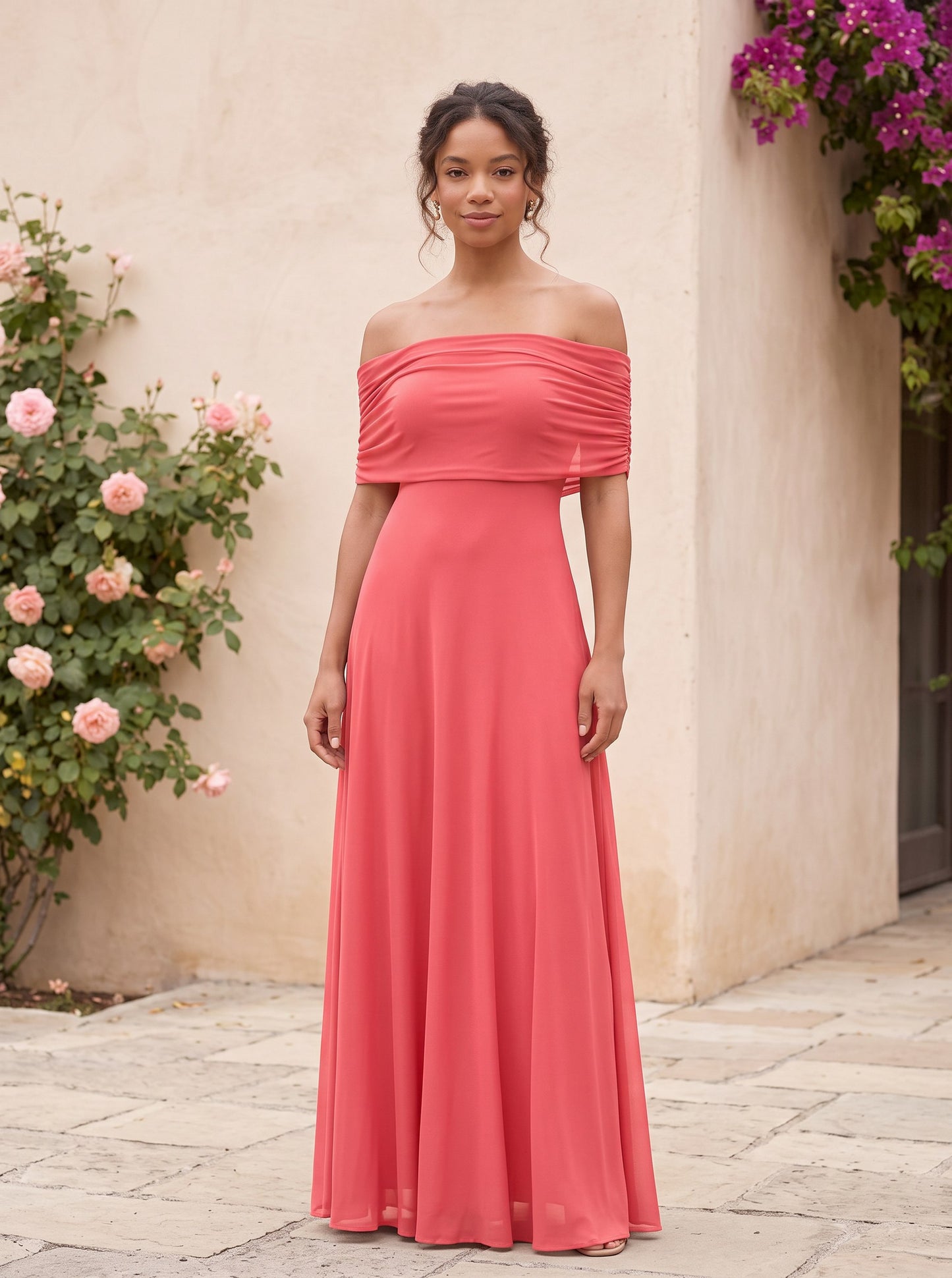 Off Shoulder Chiffon Maxi Dress