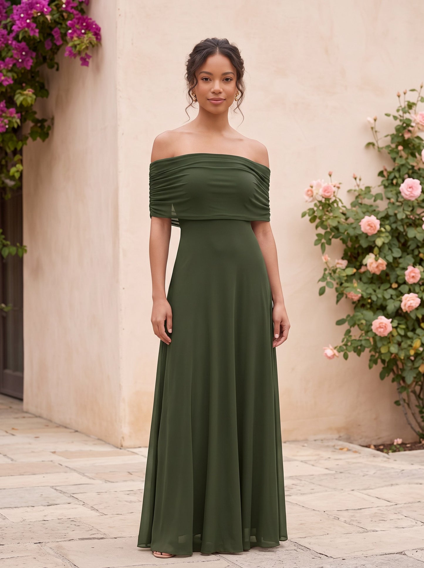 Off Shoulder Chiffon Maxi Dress