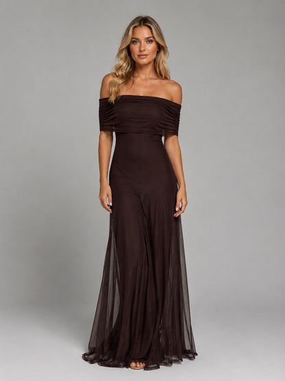 Off Shoulder Mesh Maxi Dress