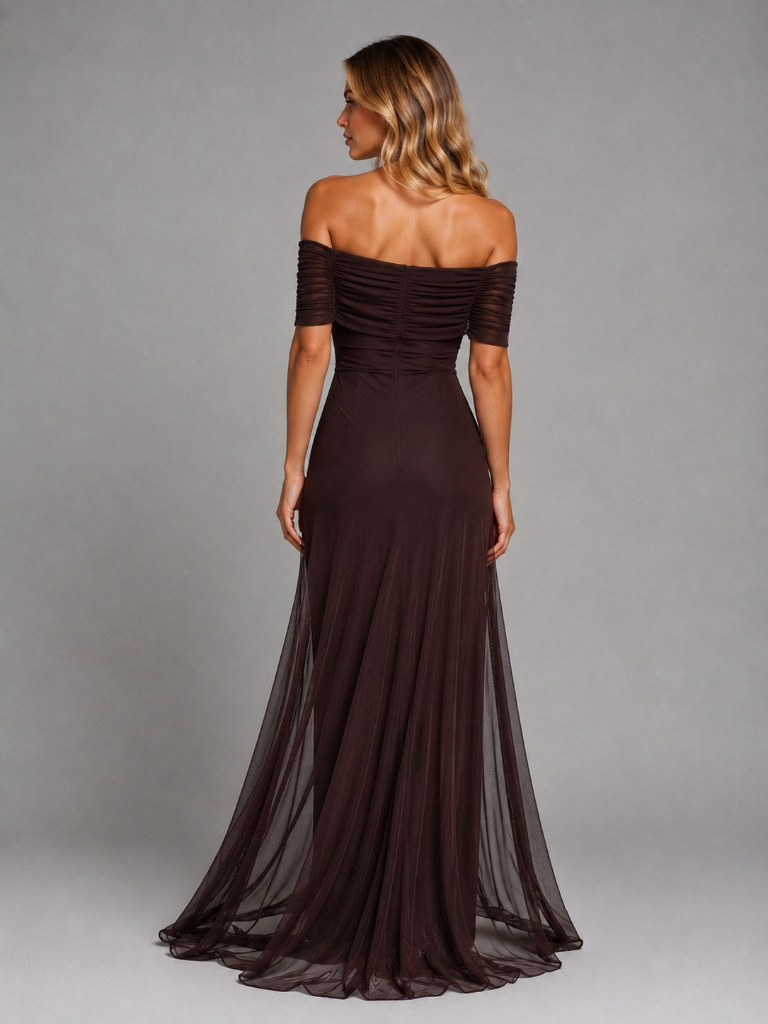 Off Shoulder Mesh Maxi Dress