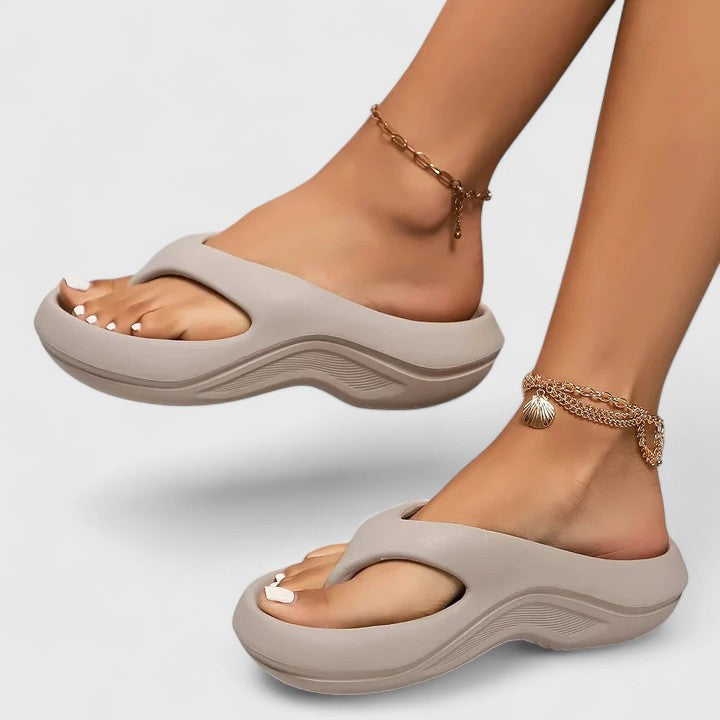 Grey - Molded EVA platform thong sandals featuring a thick shock-absorbing sole with a wavy contrast midsole and contoured footbed