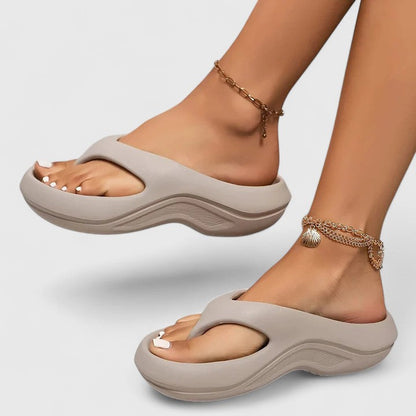 Grey - Molded EVA platform thong sandals featuring a thick shock-absorbing sole with a wavy contrast midsole and contoured footbed