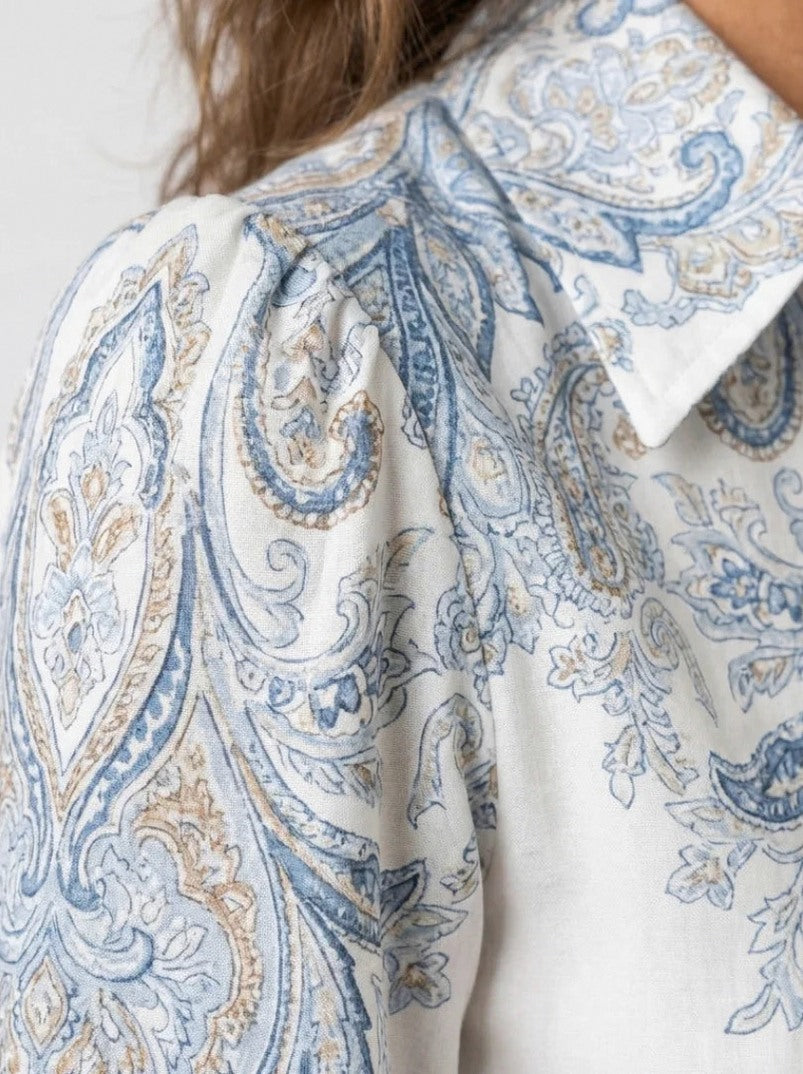 Paisley Long Sleeve Belted Maxi Shirt Dress