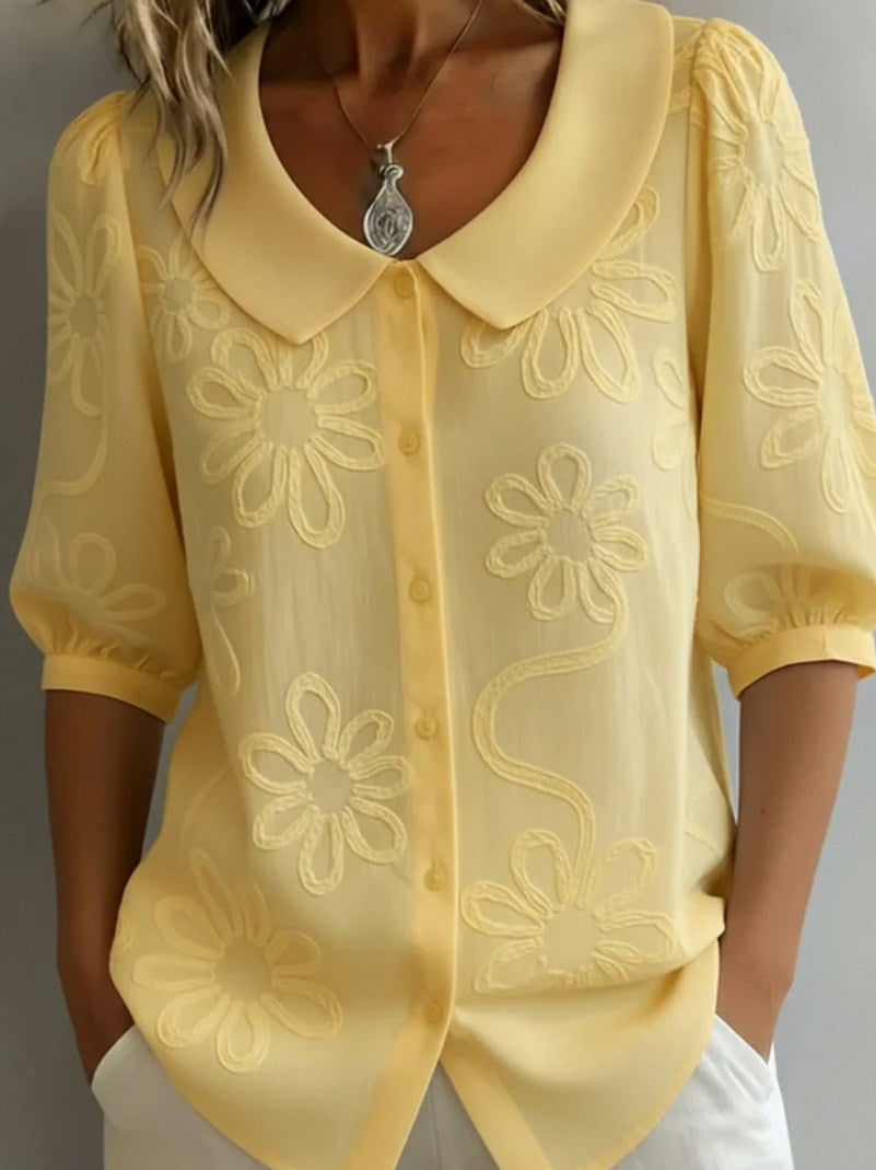Peter Pan Collar Puff Sleeve Blouse