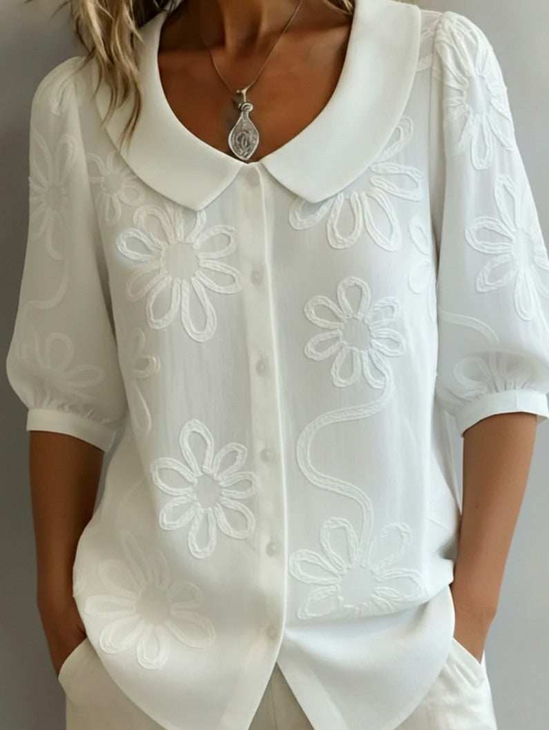 Peter Pan Collar Puff Sleeve Blouse