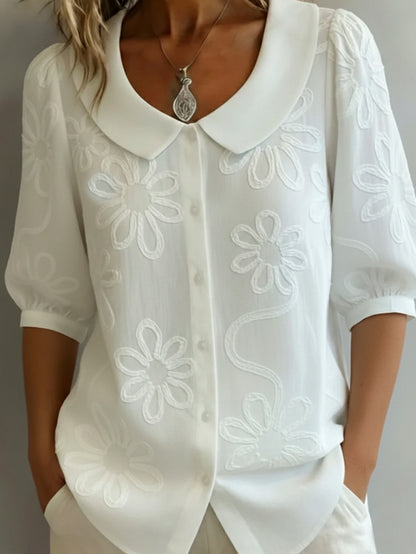 Peter Pan Collar Puff Sleeve Blouse