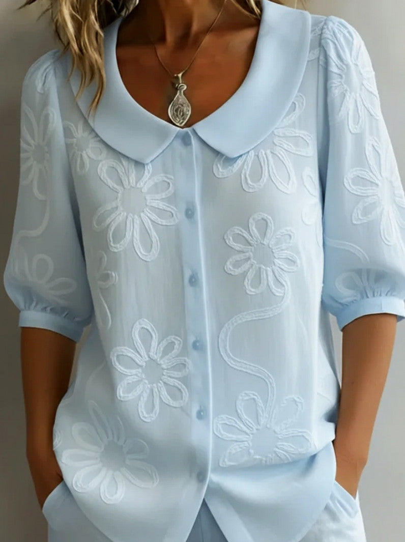 Peter Pan Collar Puff Sleeve Blouse