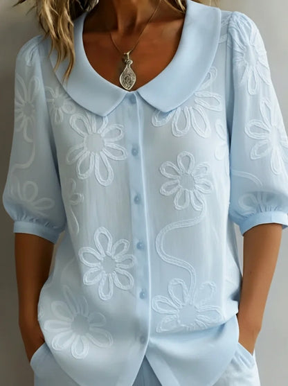 Peter Pan Collar Puff Sleeve Blouse