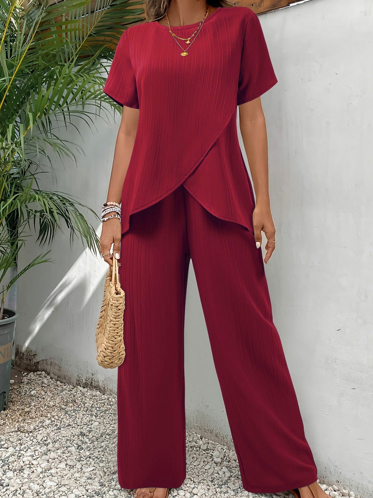 Pleated Cross Front Two Piece Set