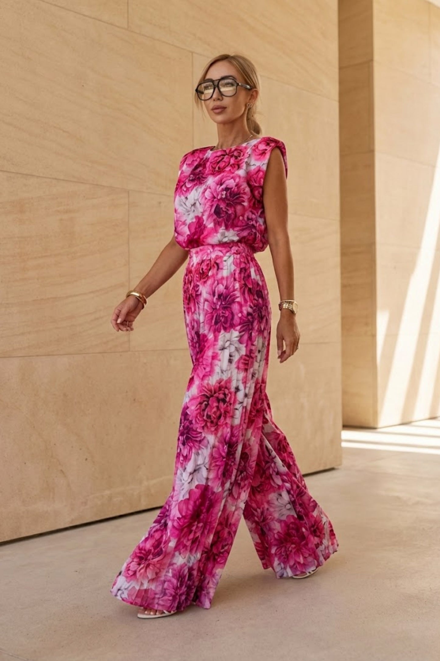 Pleated Wide Leg Jumpsuit
