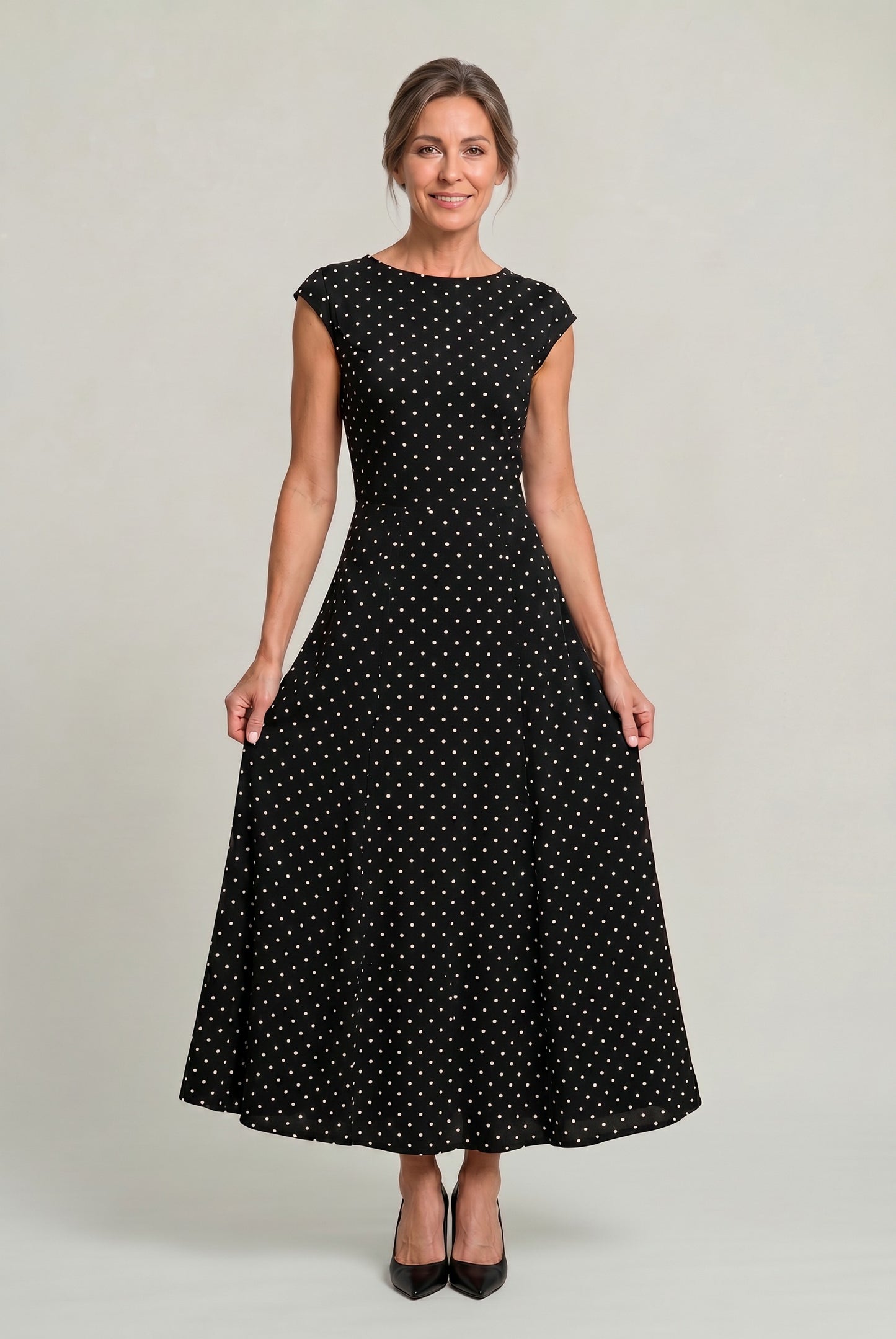 Polka Dot Cap Sleeve Maxi Dress