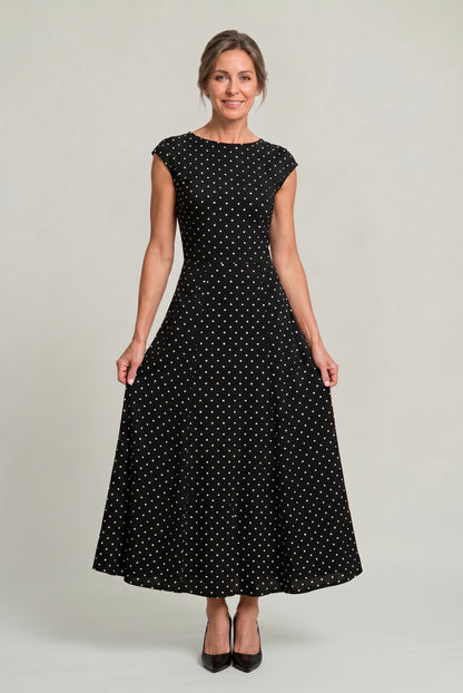 Polka Dot Cap Sleeve Maxi Dress
