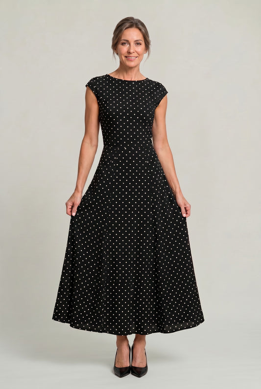 Polka Dot Cap Sleeve Maxi Dress