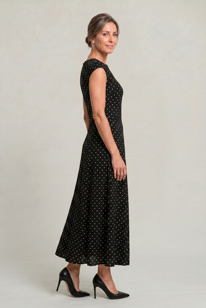 Polka Dot Cap Sleeve Maxi Dress