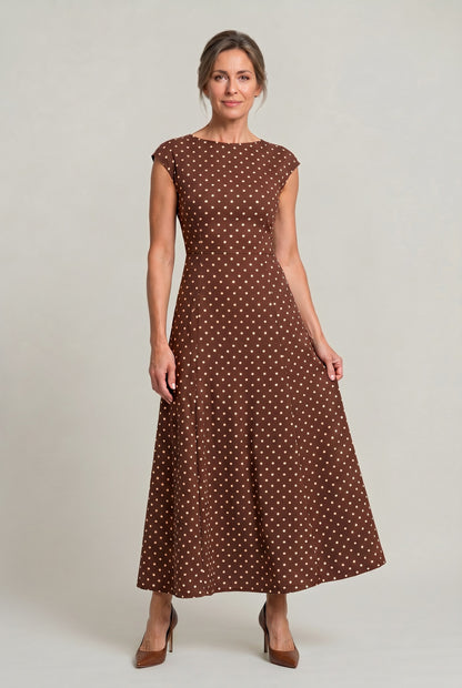 Polka Dot Cap Sleeve Maxi Dress