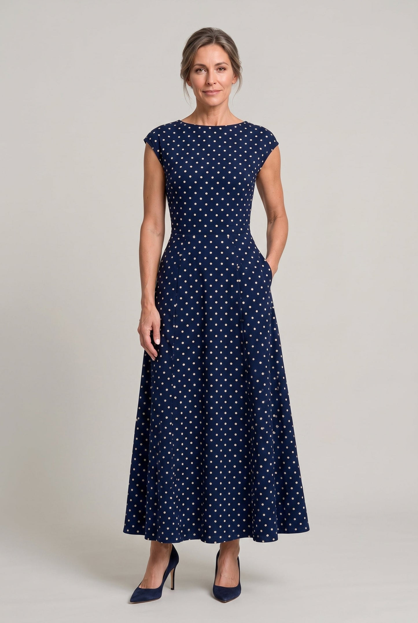Polka Dot Cap Sleeve Maxi Dress