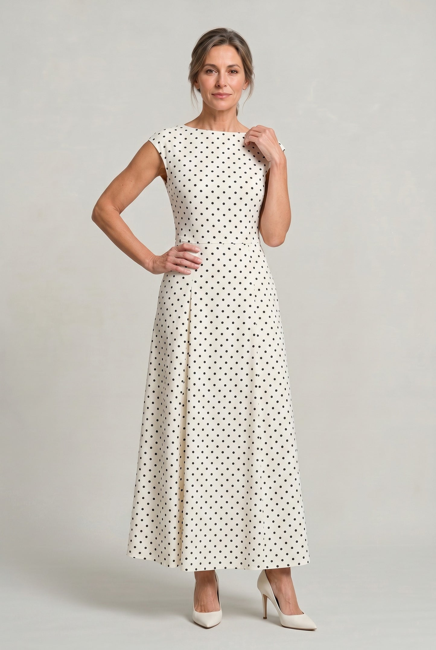 Polka Dot Cap Sleeve Maxi Dress