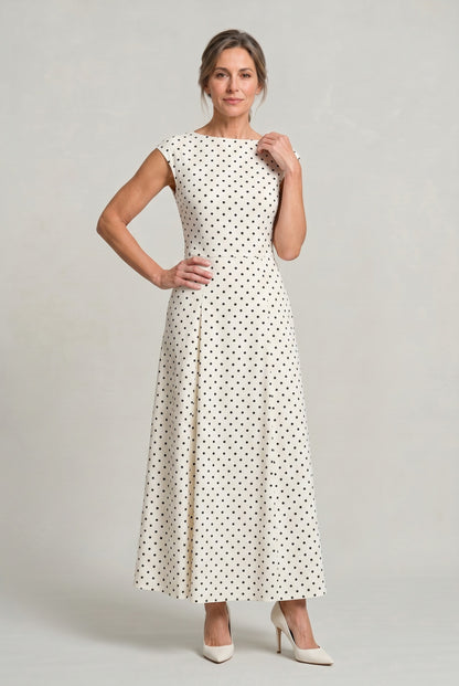 Polka Dot Cap Sleeve Maxi Dress