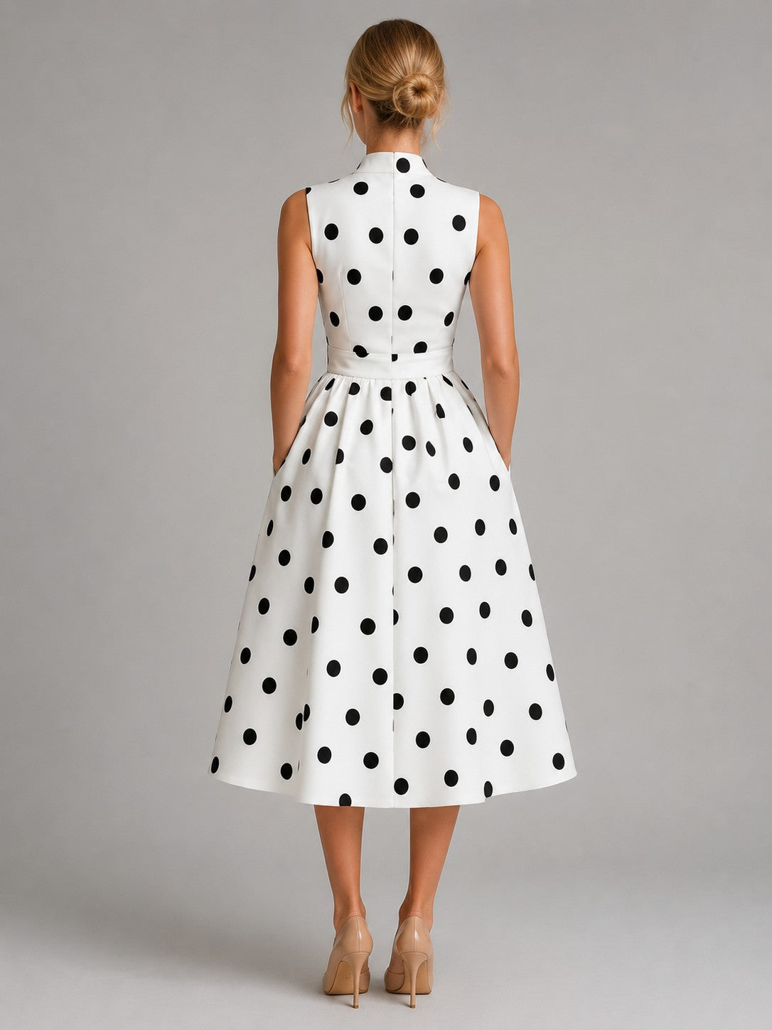 Polka Dot Tie Waist Midi Dress