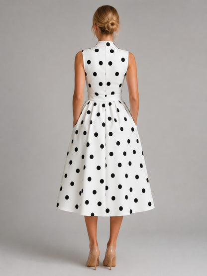 Polka Dot Tie Waist Midi Dress