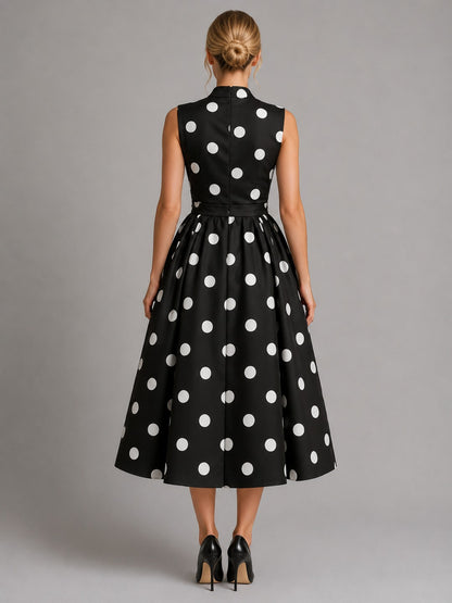 Polka Dot Tie Waist Midi Dress