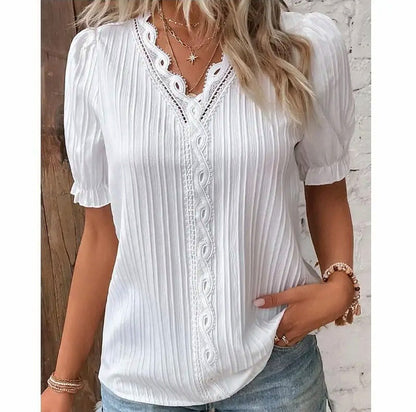 Puff Sleeve Eyelet Lace Blouse
