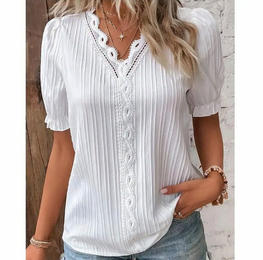 Puff Sleeve Eyelet Lace Blouse