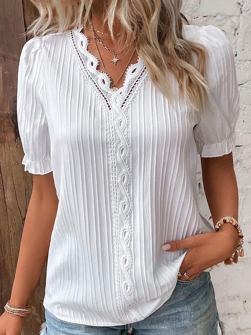 Puff Sleeve Eyelet Lace Blouse