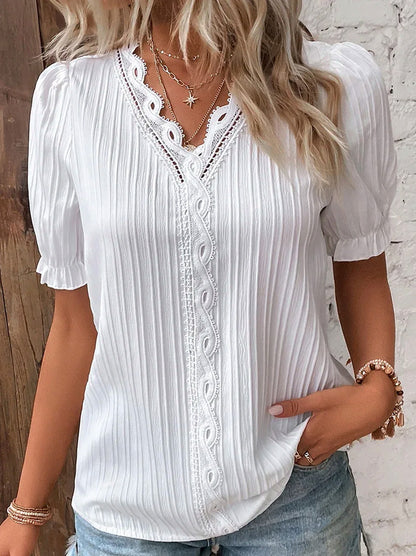 Puff Sleeve Eyelet Lace Blouse