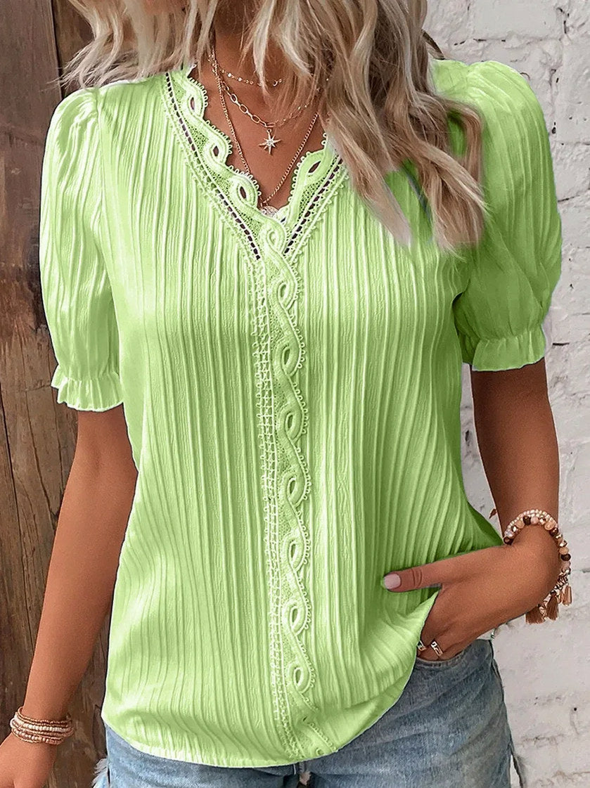 Puff Sleeve Eyelet Lace Blouse