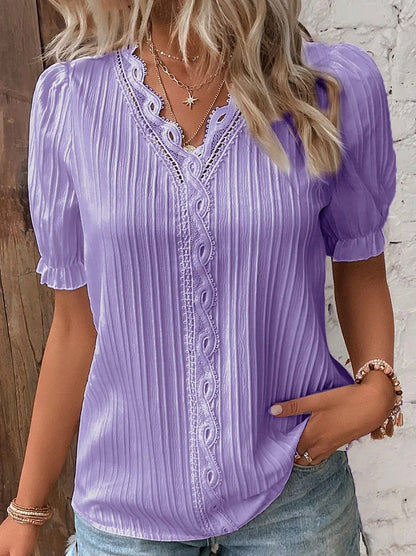 Puff Sleeve Eyelet Lace Blouse