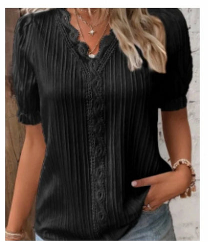 Puff Sleeve Eyelet Lace Blouse