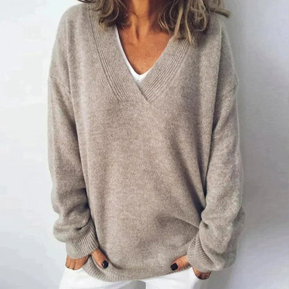 Relaxed V Neck Ribbed Sweater