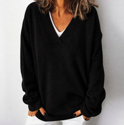 Relaxed V Neck Ribbed Sweater