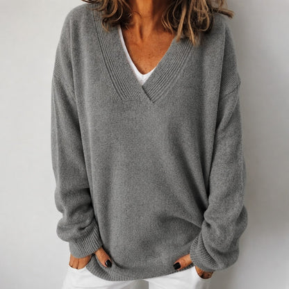 Relaxed V Neck Ribbed Sweater