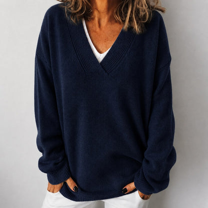 Relaxed V Neck Ribbed Sweater