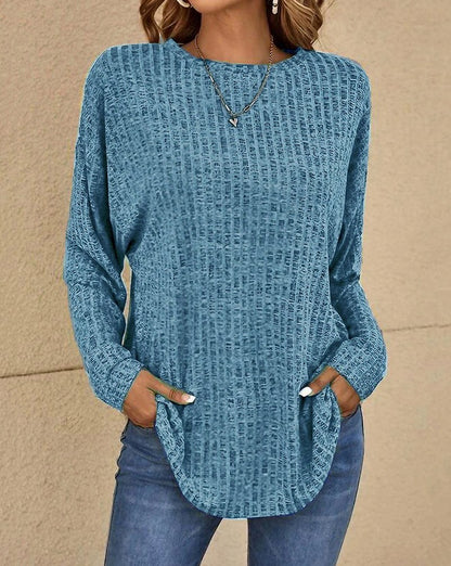Ribbed Knit Crewneck Long Sleeve Sweater