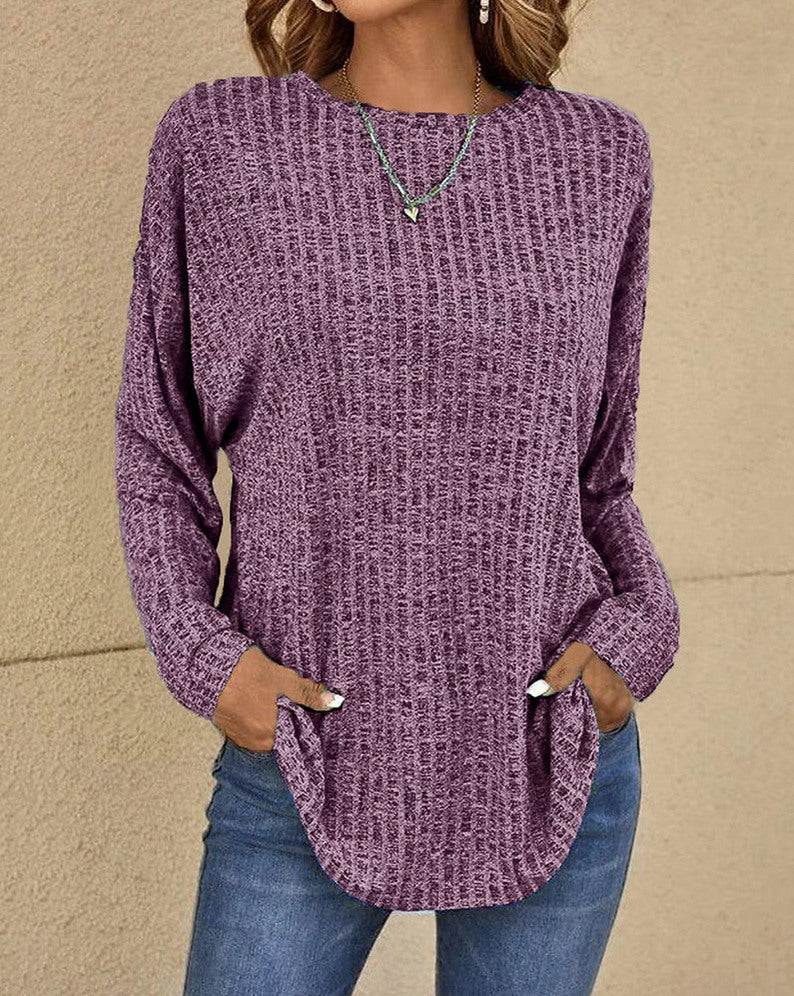 Ribbed Knit Crewneck Long Sleeve Sweater