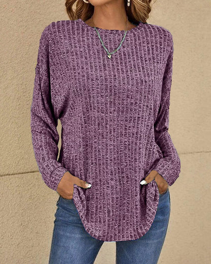 Ribbed Knit Crewneck Long Sleeve Sweater