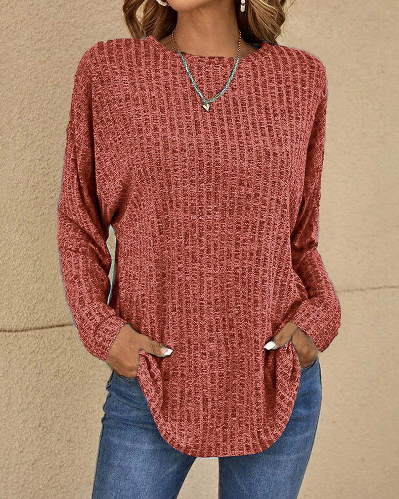 Ribbed Knit Crewneck Long Sleeve Sweater
